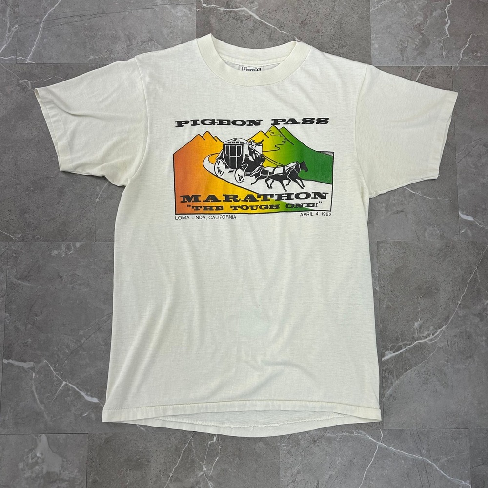 80s Vintage Marathon Graphic Tee Mens Medium I Survived Pigeon Pass Shirt